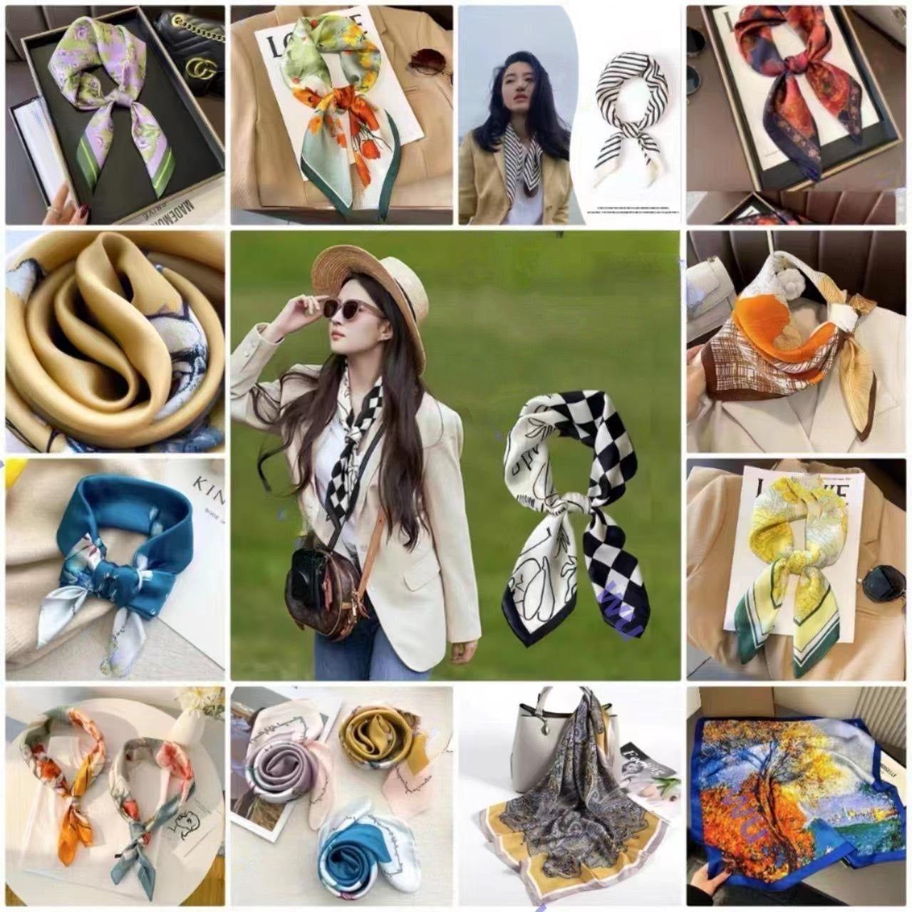 Dimeho 10Pcs 27.5 Inches Satin Head Scarf Square Silk Bandana Fashion