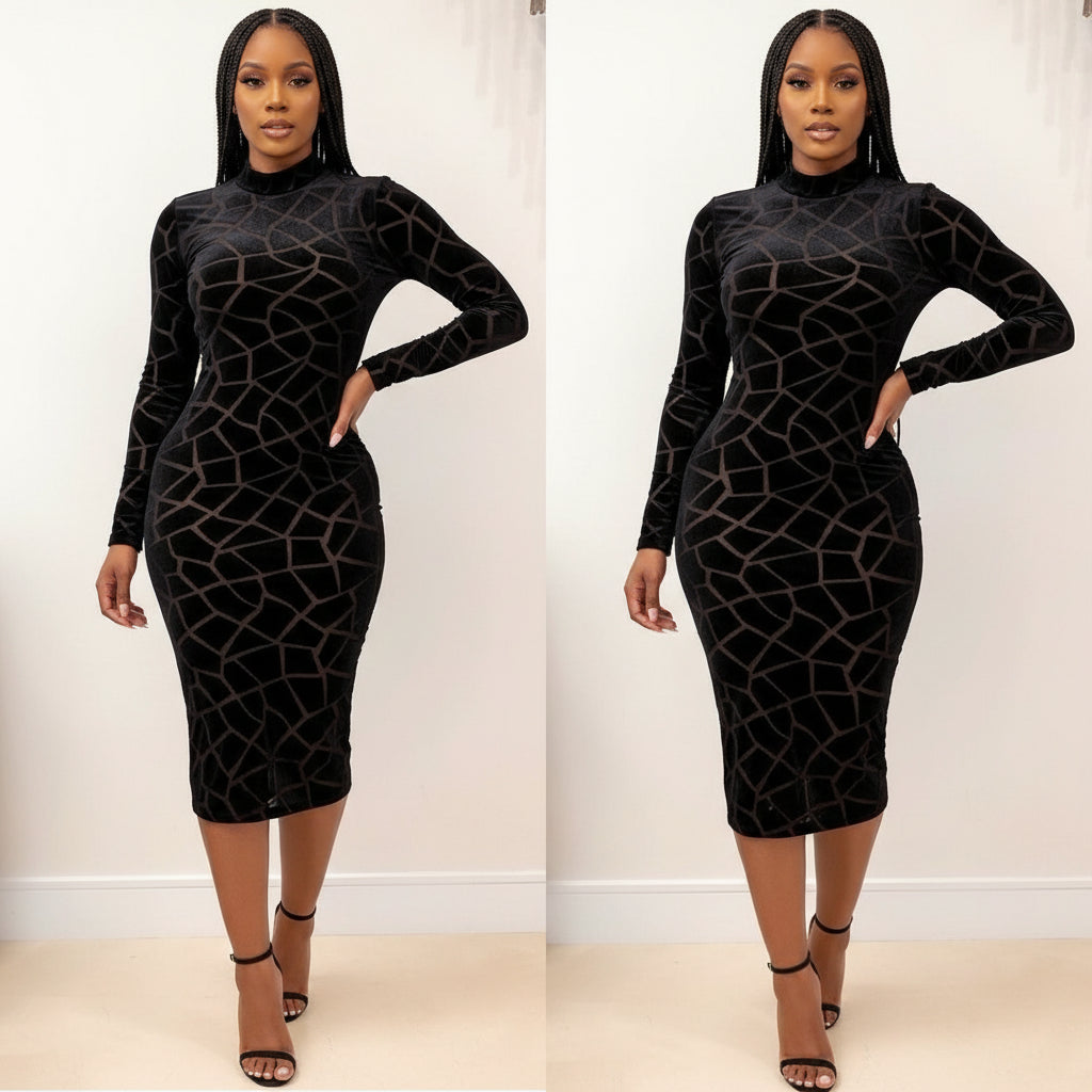 Round Neck Long Sleeve Bodycon Dress