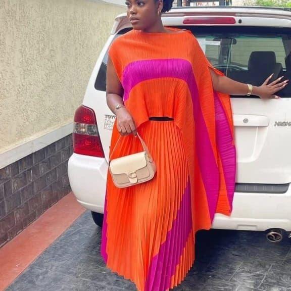 Vintage Pleated Top & Skirt Set