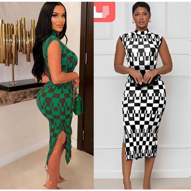 Sleeveless Side Slit Turtleneck Dress