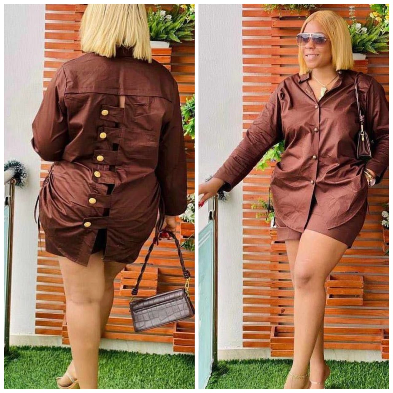 Open Back Shirt and High Waisted Shirt 2 Pieces Set