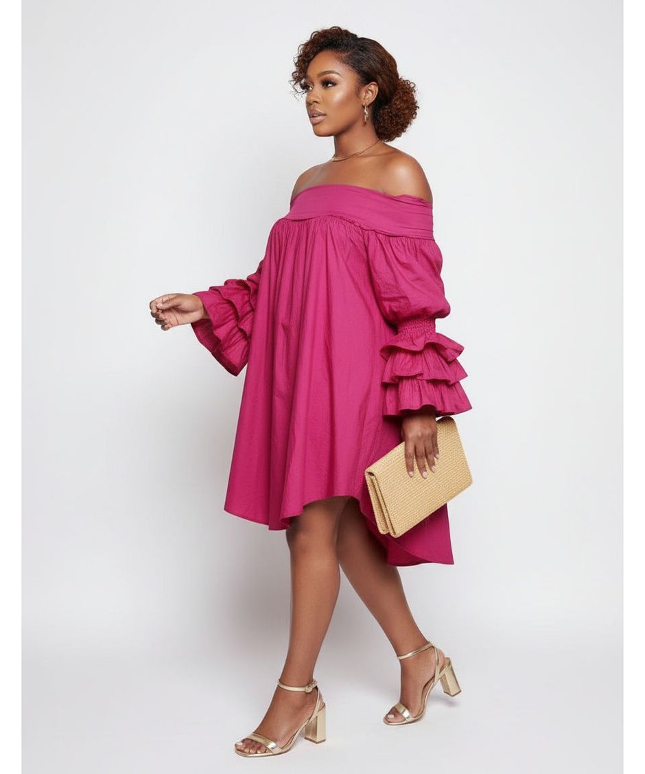 Off Shoulder S/SL Flair Dress