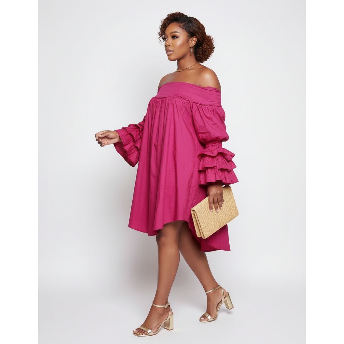 Off Shoulder Lantern Sleeves Dress