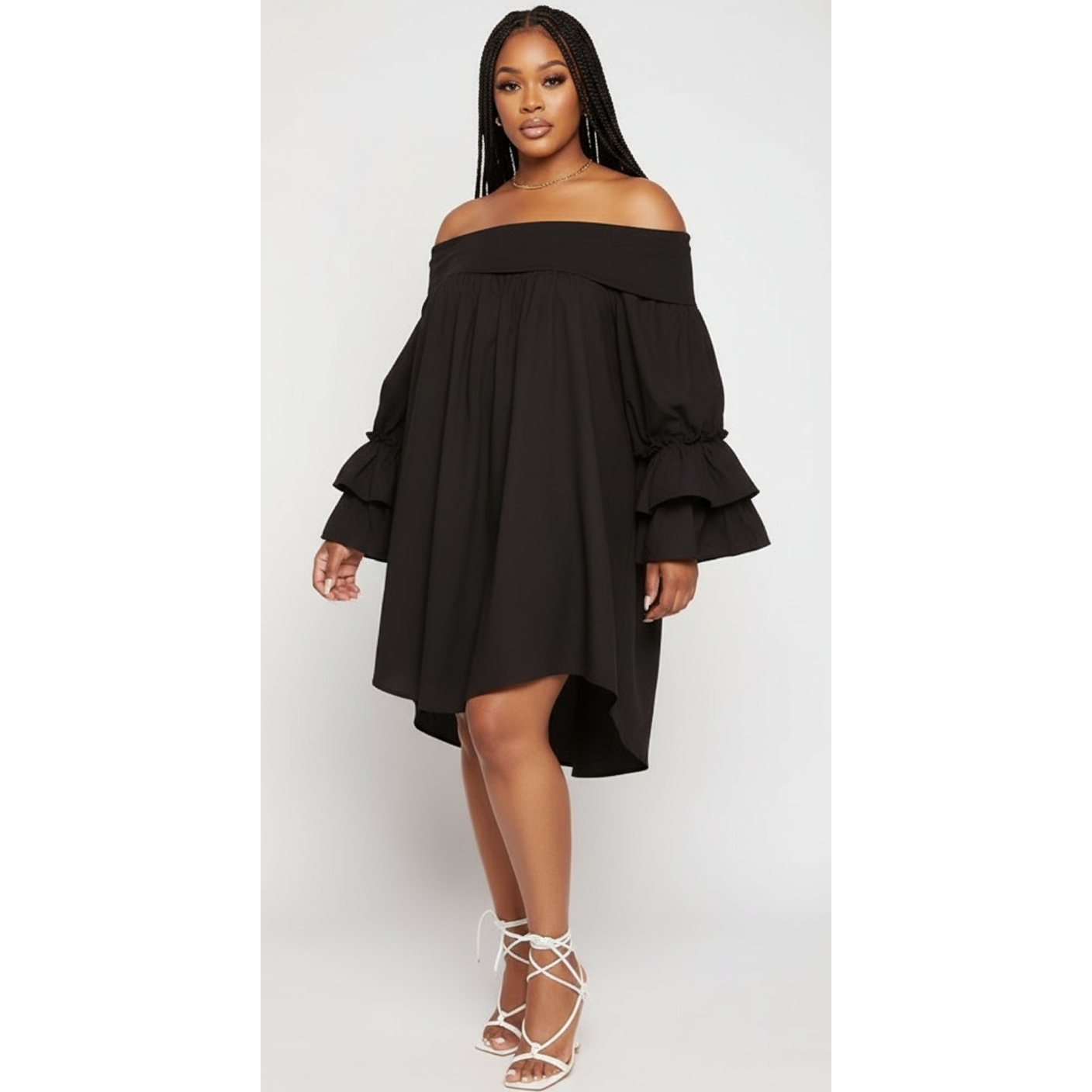 Off Shoulder Lantern Sleeves Dress