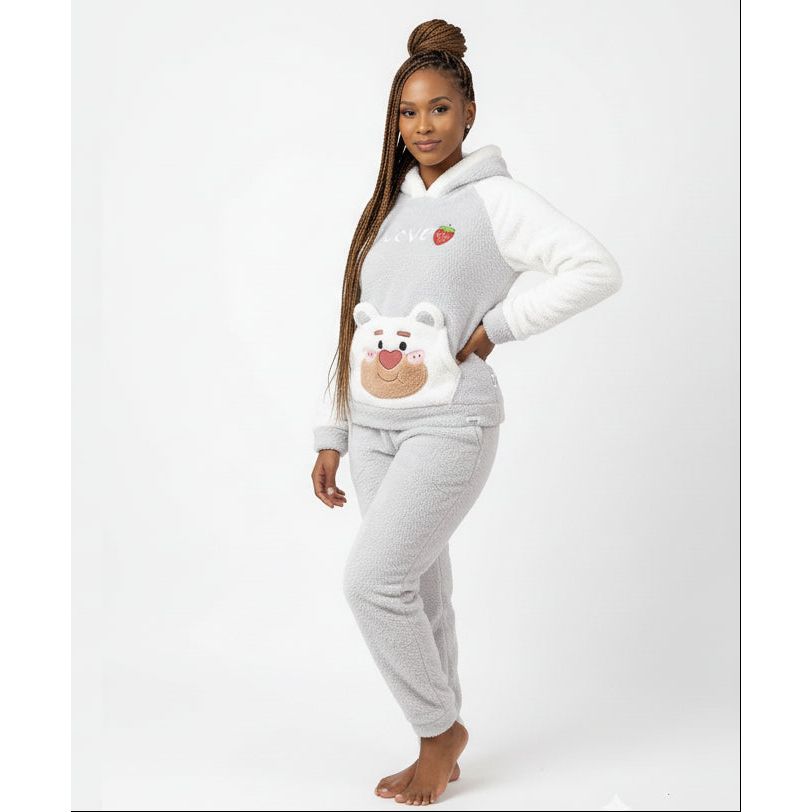 Fluffy Hooded Two Toned Sleepwear Set