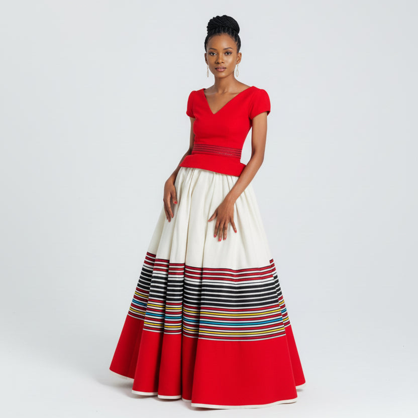 African Print V-Neck Traditional Dress