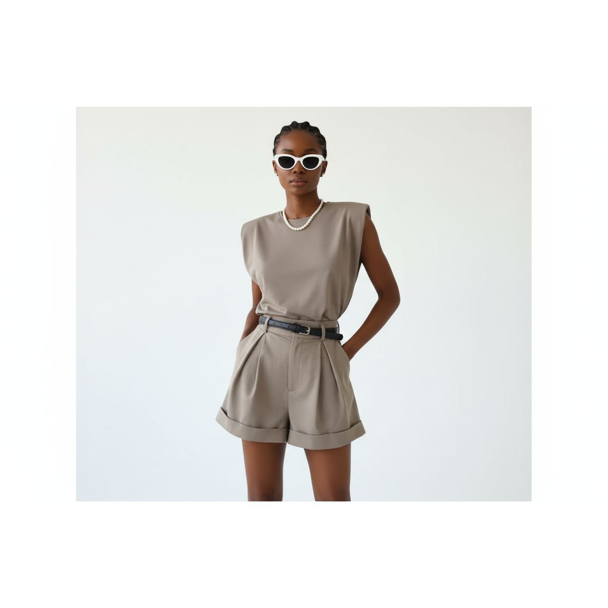 Shoulder Pad Top and Short Pants set.