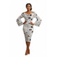 Print Cold Shoulder Lantern Sleeve Long Sleeve Skinny Pencil Dress.