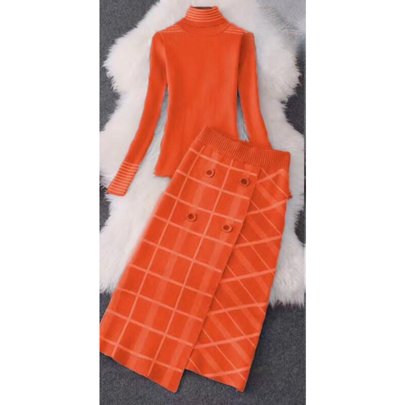 Turtleneck Top and Button Skirt Set