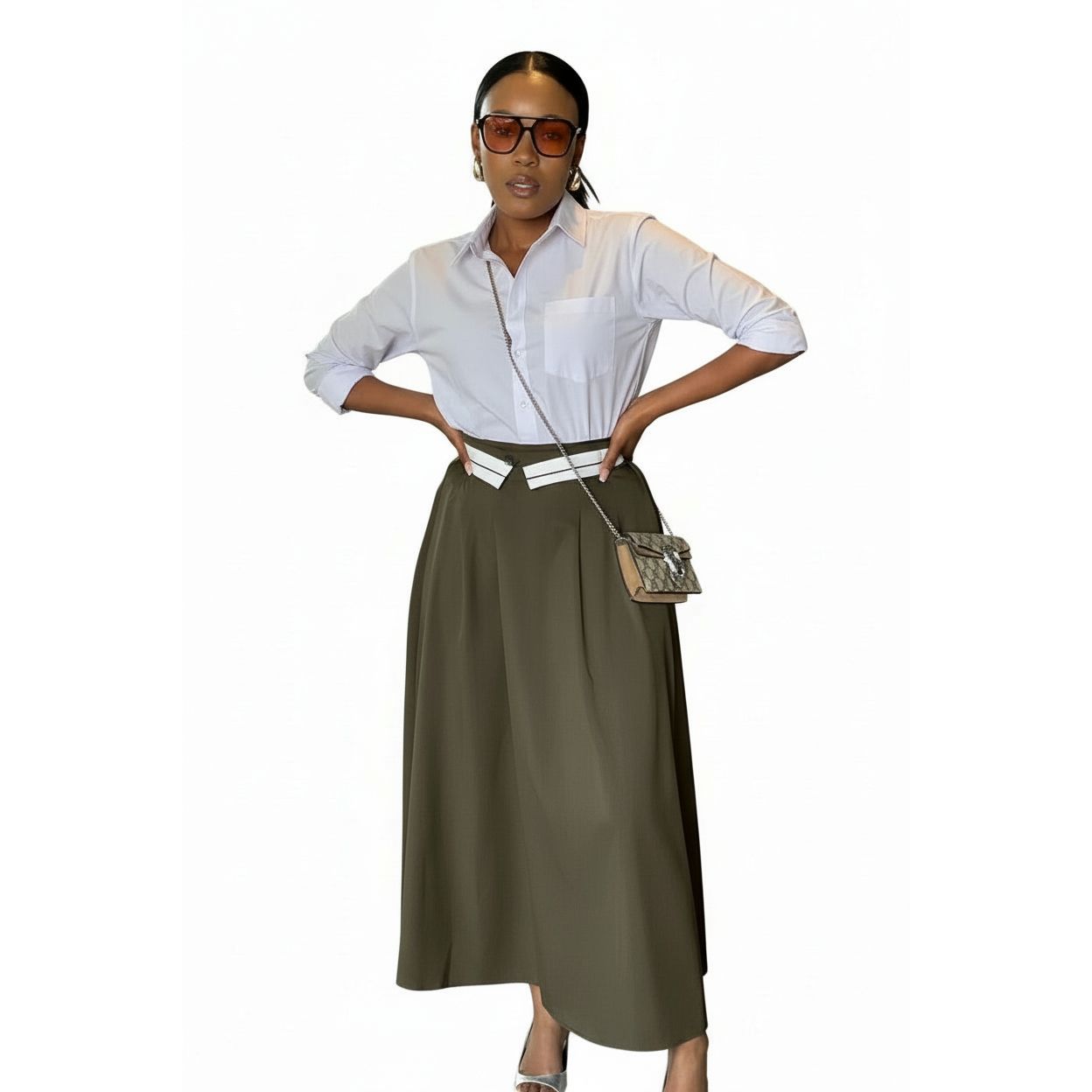 High Waist A Line Long Skirt