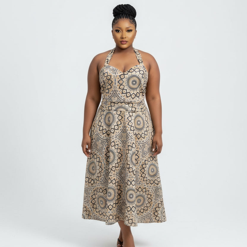 Patterned African Print Halter Neck Maxi Dress