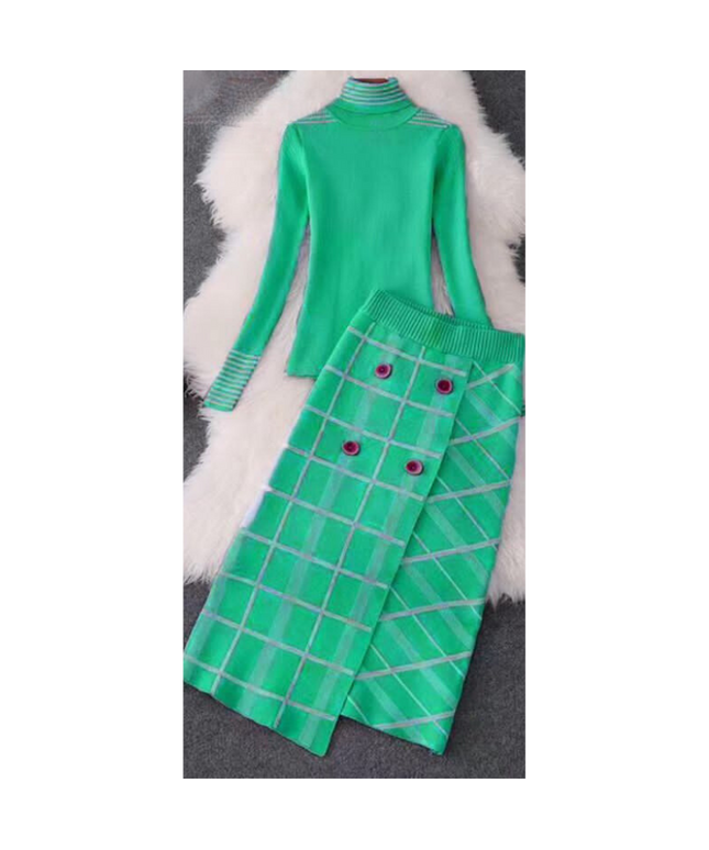 Turtleneck Top and Button Skirt Set