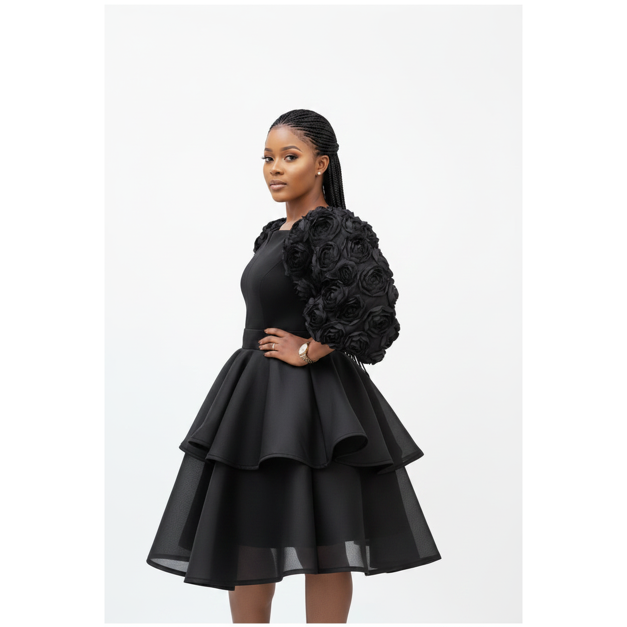 Vintage Flower Sleeves Midi Dress