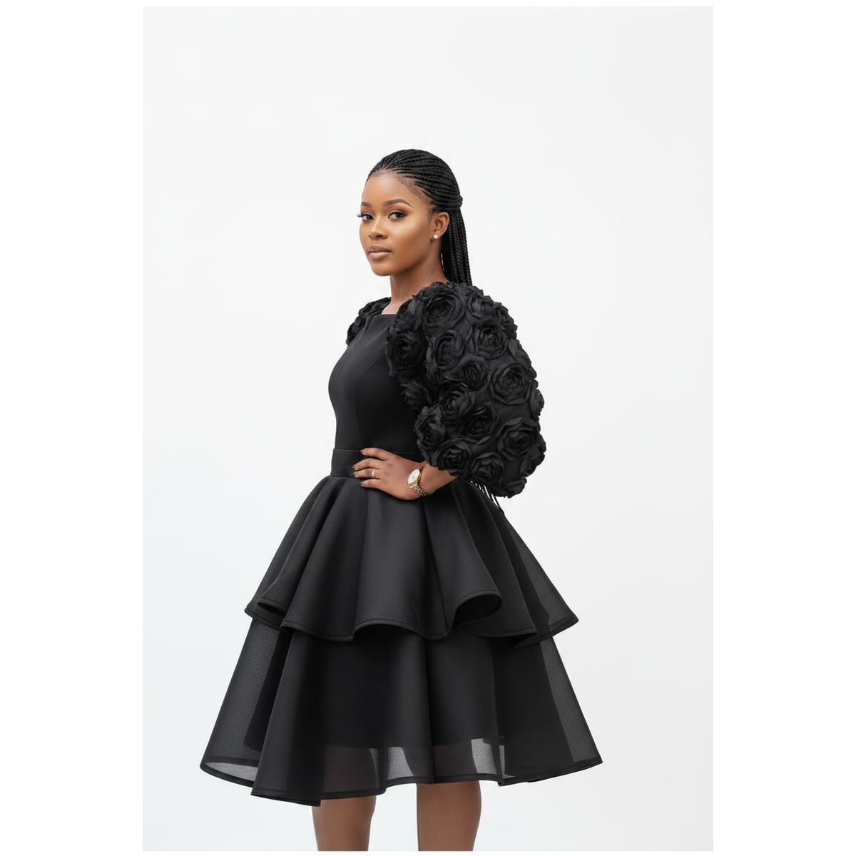 Vintage Flower Sleeves Midi Dress