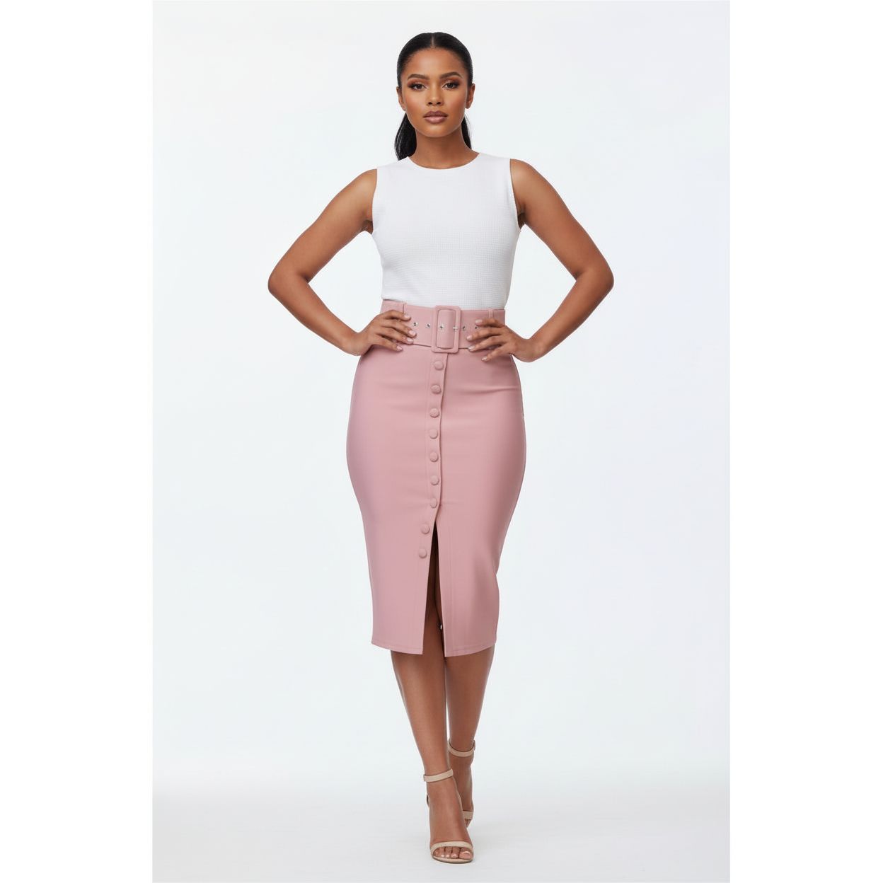 Button Up High Waisted Pencil Skirt