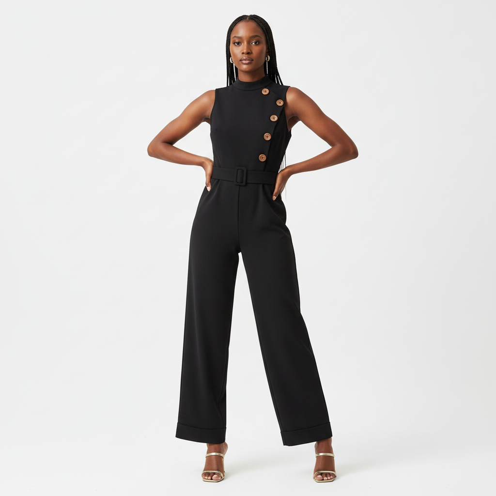 Sleeveless Button Design Jumpsuit