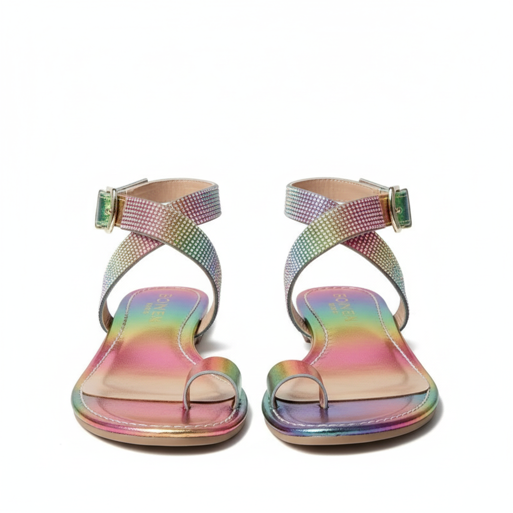 Open Toe Set Toe Round Head Non-slip Buckle Comfortable Flat Women's Shoes