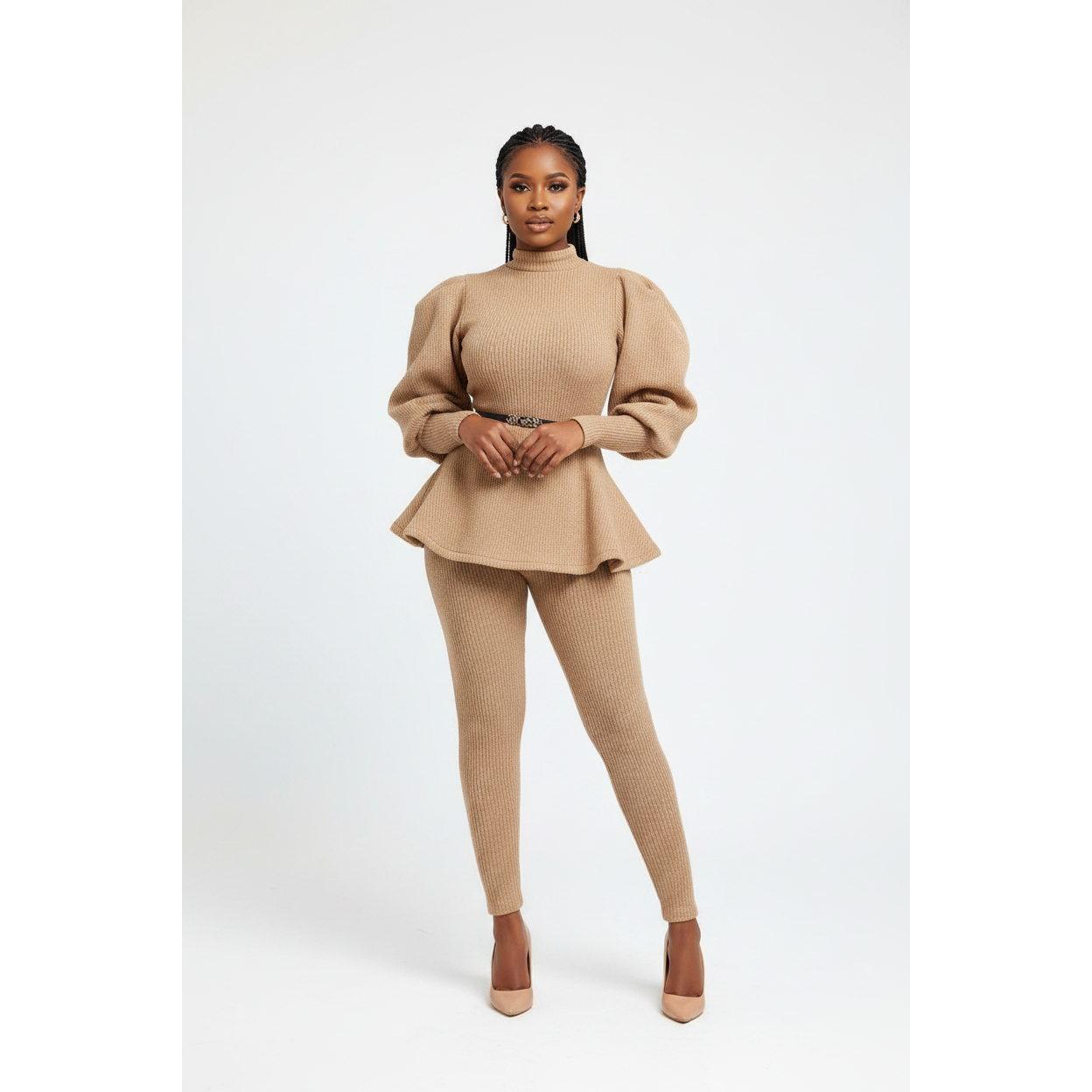 Lantern Sleeve Waist Belt Ruffles Chic Sets