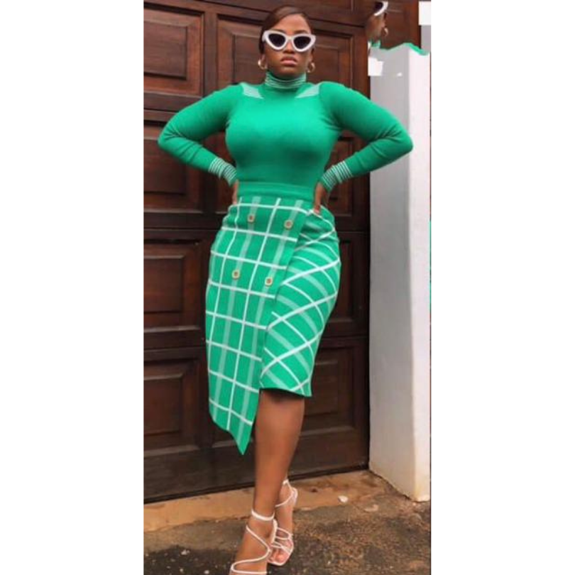 Turtleneck Top and Button Skirt Set