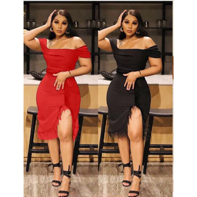 Off Shoulder Slit Dress
