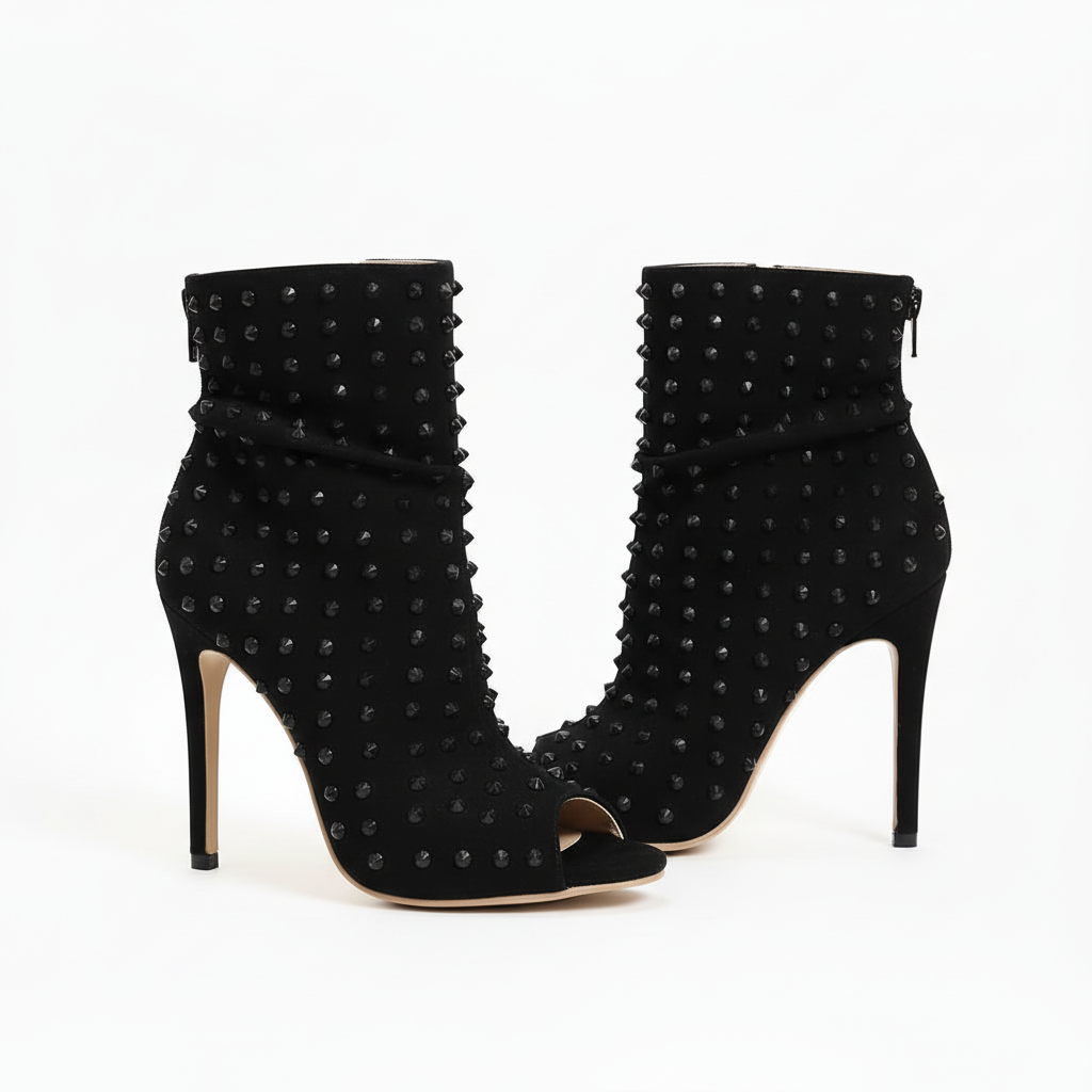 Open Toe Rivet Ankle Boots