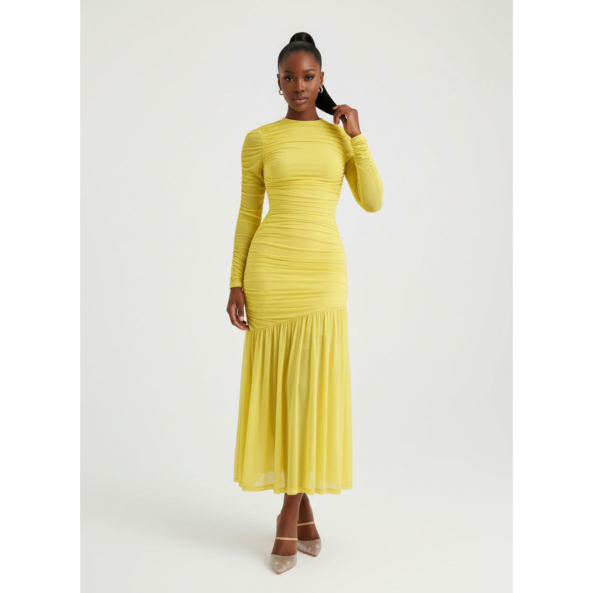 Elegant Long Sleeve Ruffle Hem Dress