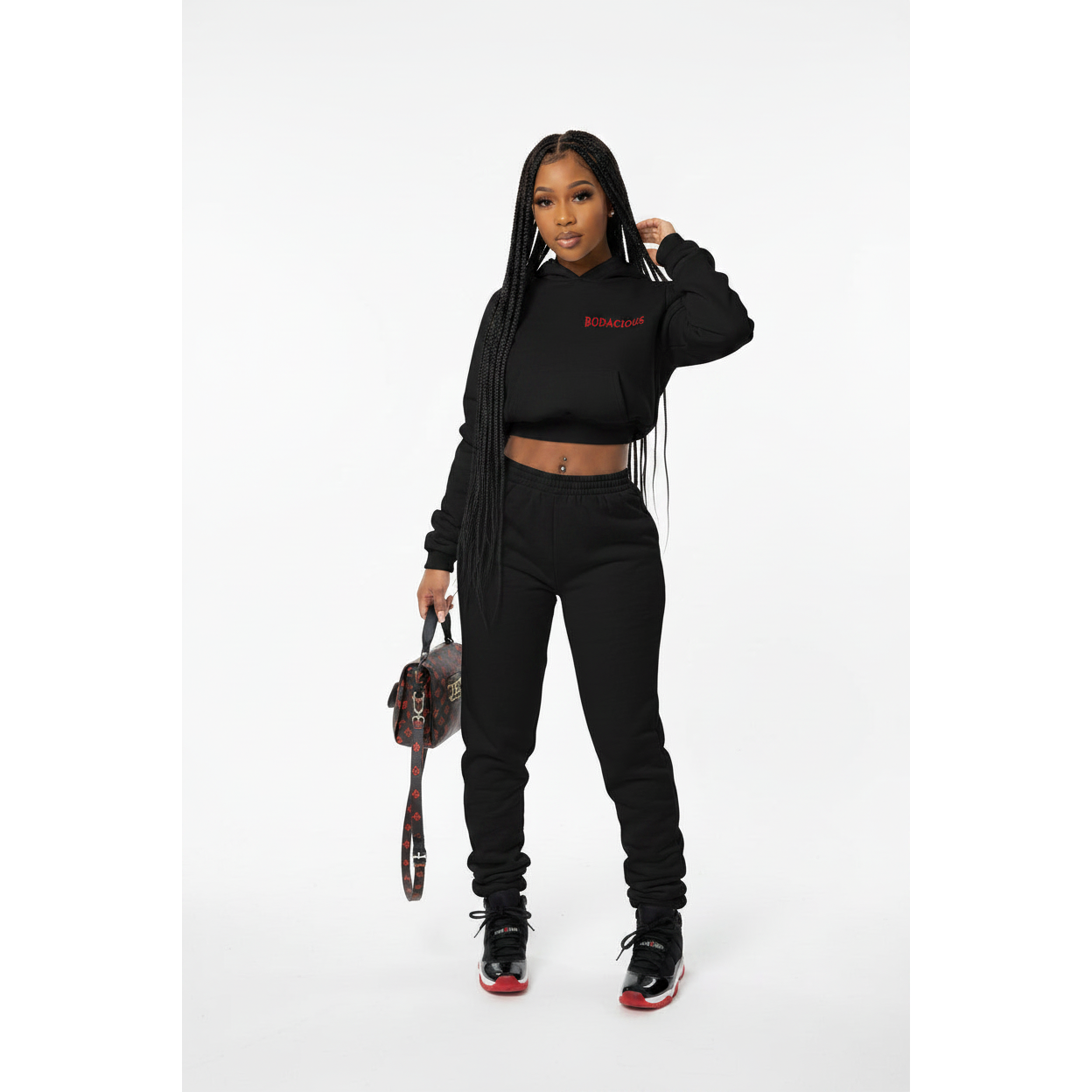Women's Hooded Crop Top & Jogger Two-Piece Set
