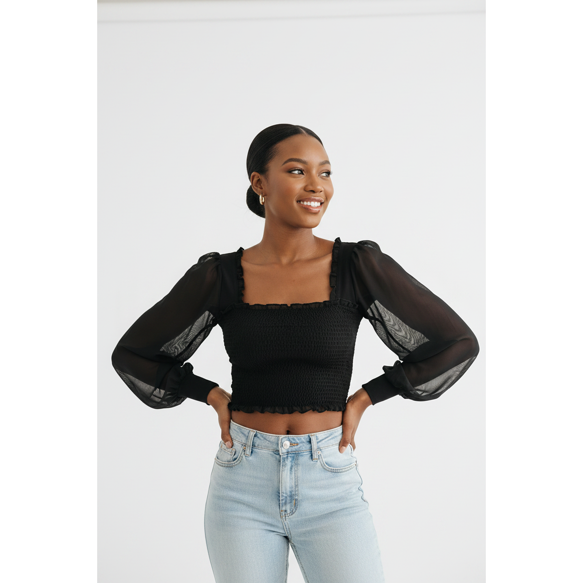 Ruffles see-through tops 