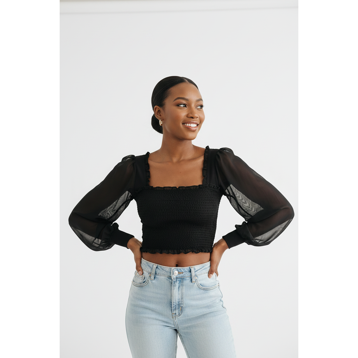 Ruffles see-through tops 
