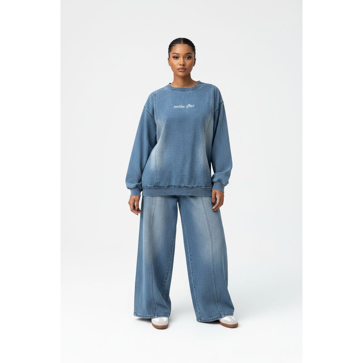Plus-Size Washed Denim Wide-Leg 2-Piece Set