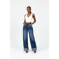 Blue High Waist Rhinestone Embellished Wide-Leg Jeans