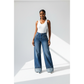 Blue High Waist Rhinestone Embellished Wide-Leg Jeans