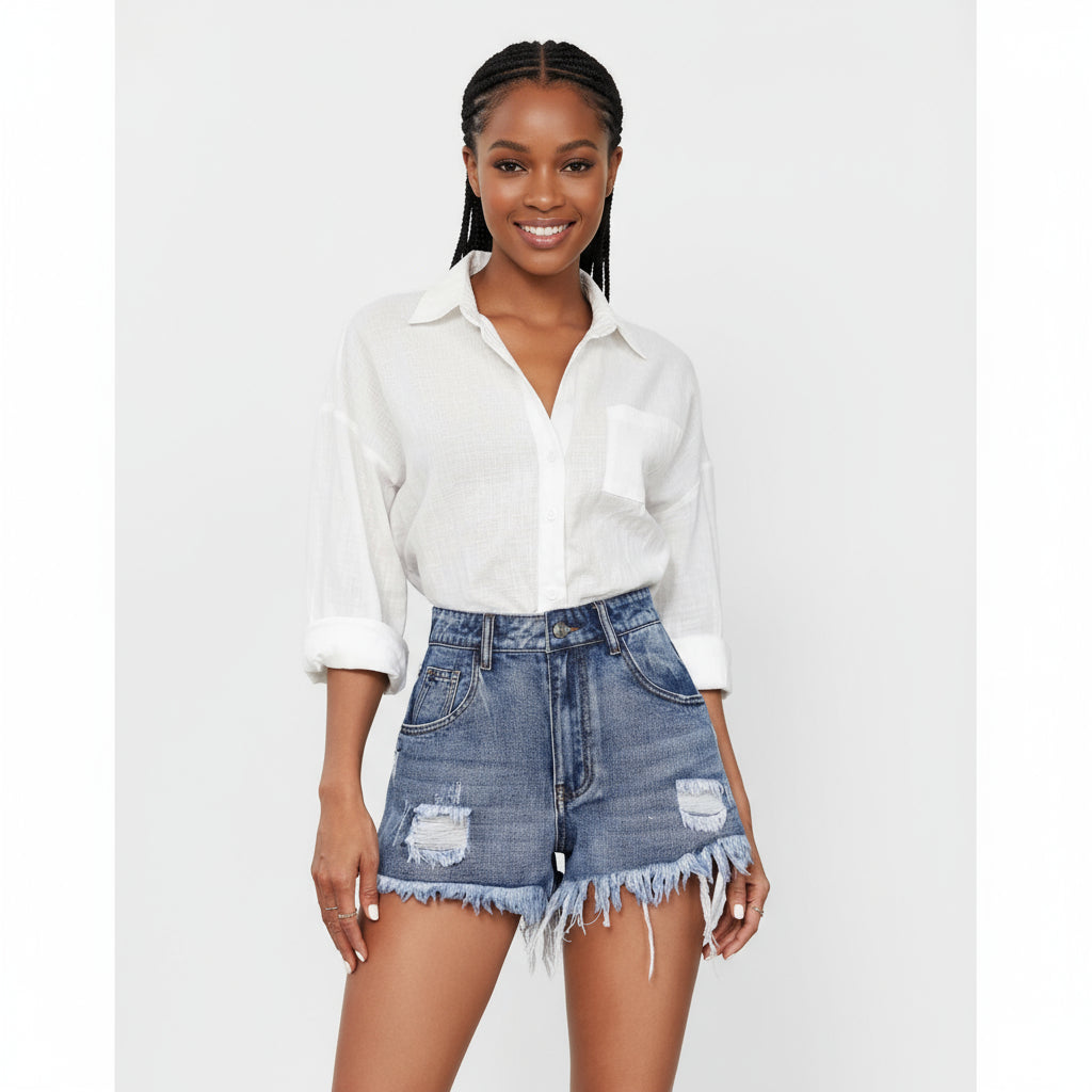 Short Denim Ripped Pants