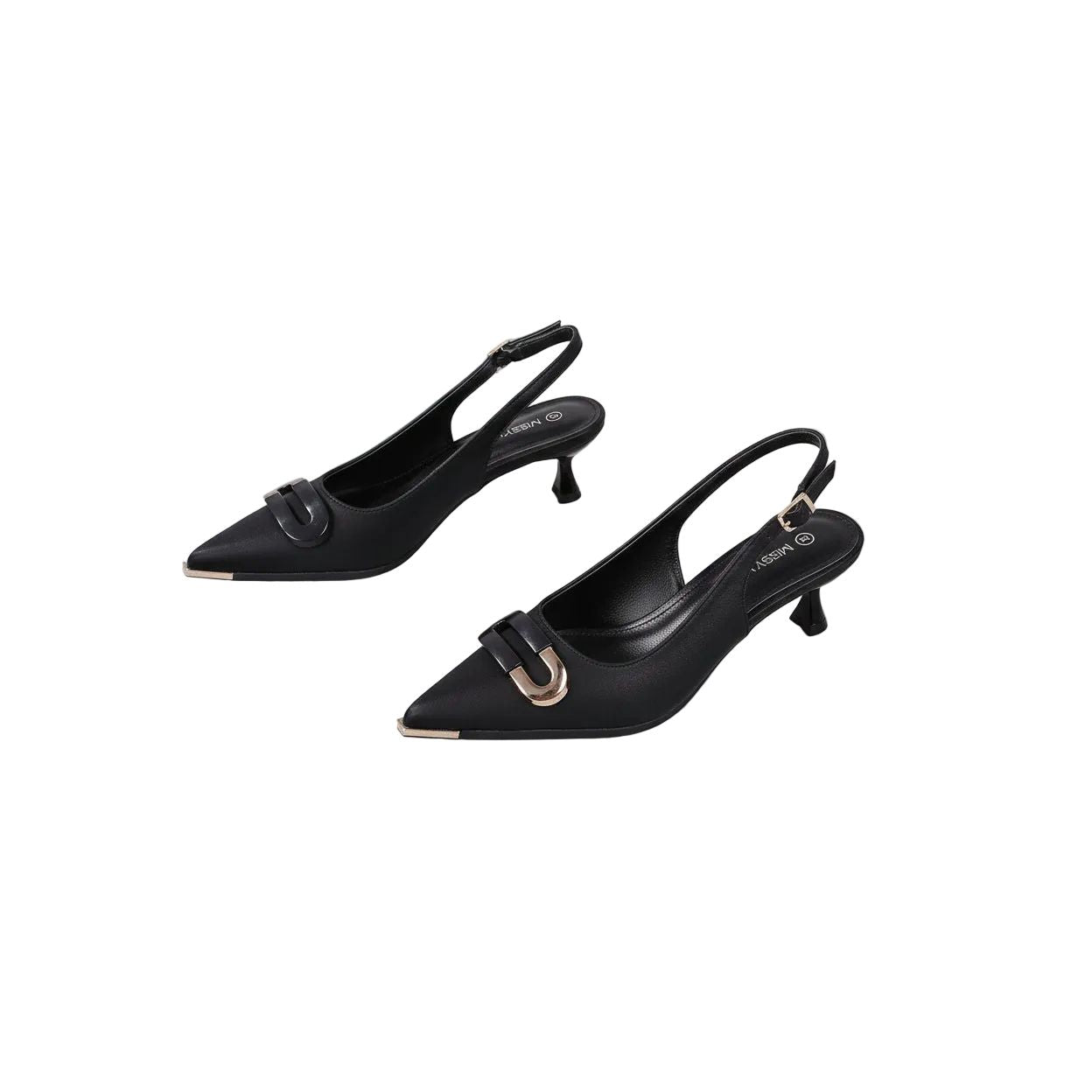 Open Back Square Buckle Pointed Toe High Heels