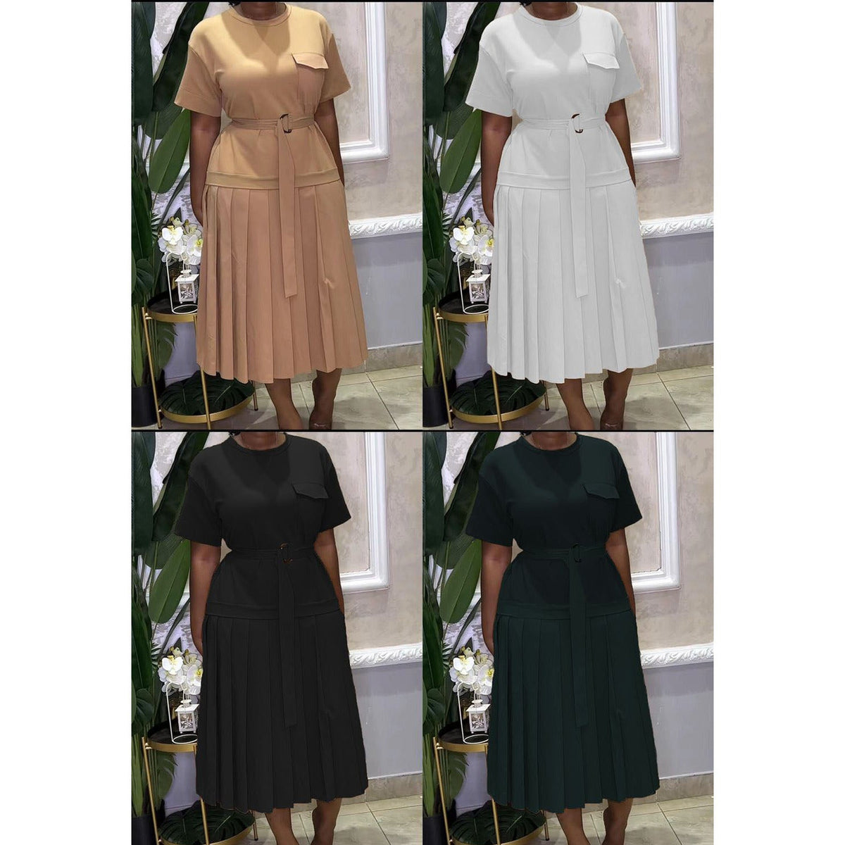 Solid Color Short Sleeve Dress