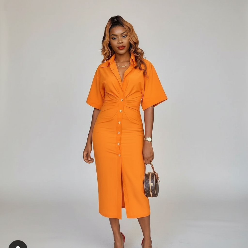 Cut Out Back Elegant Button Detailed Dress