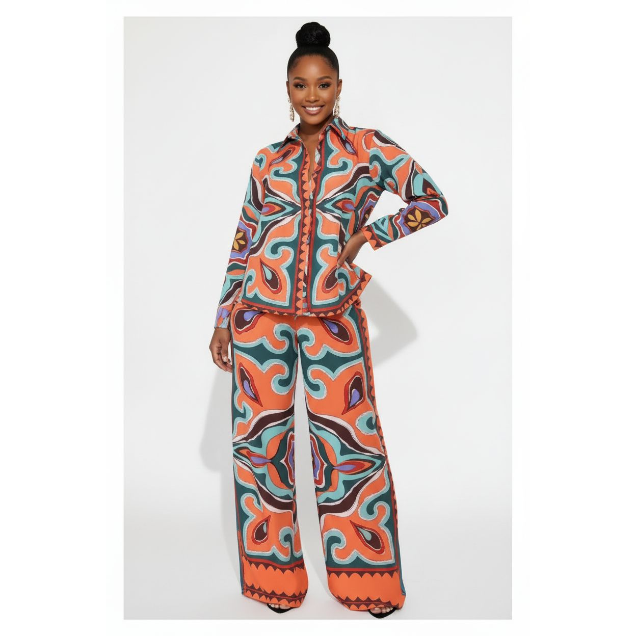 Vintage Printed Top and Pant Set