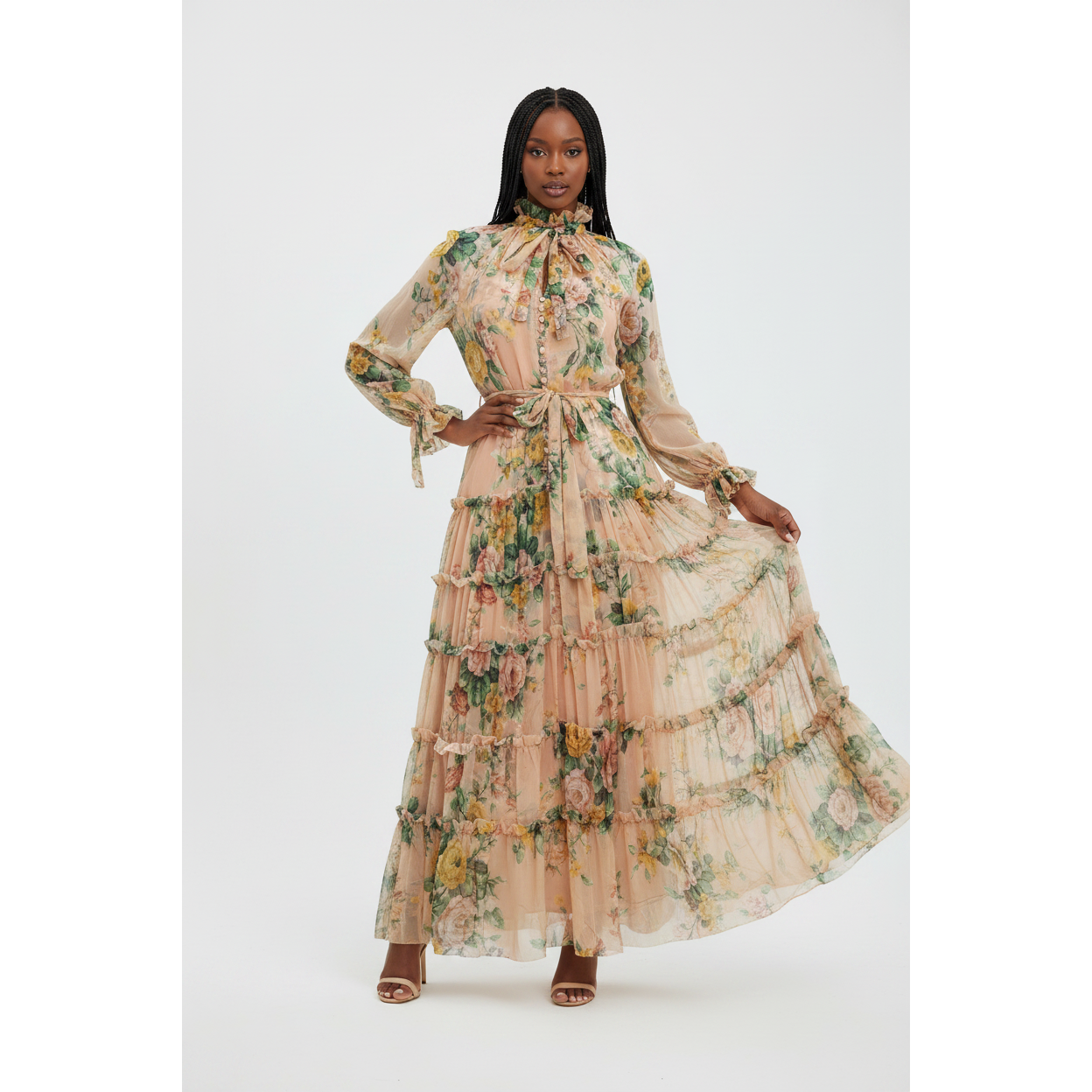 V-Neck Chiffon Floral Dress