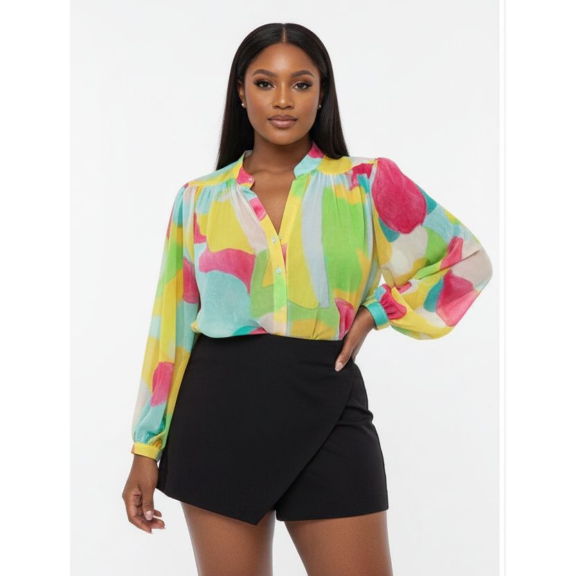 Sexy Colorful Buttoned Top and Short Pant