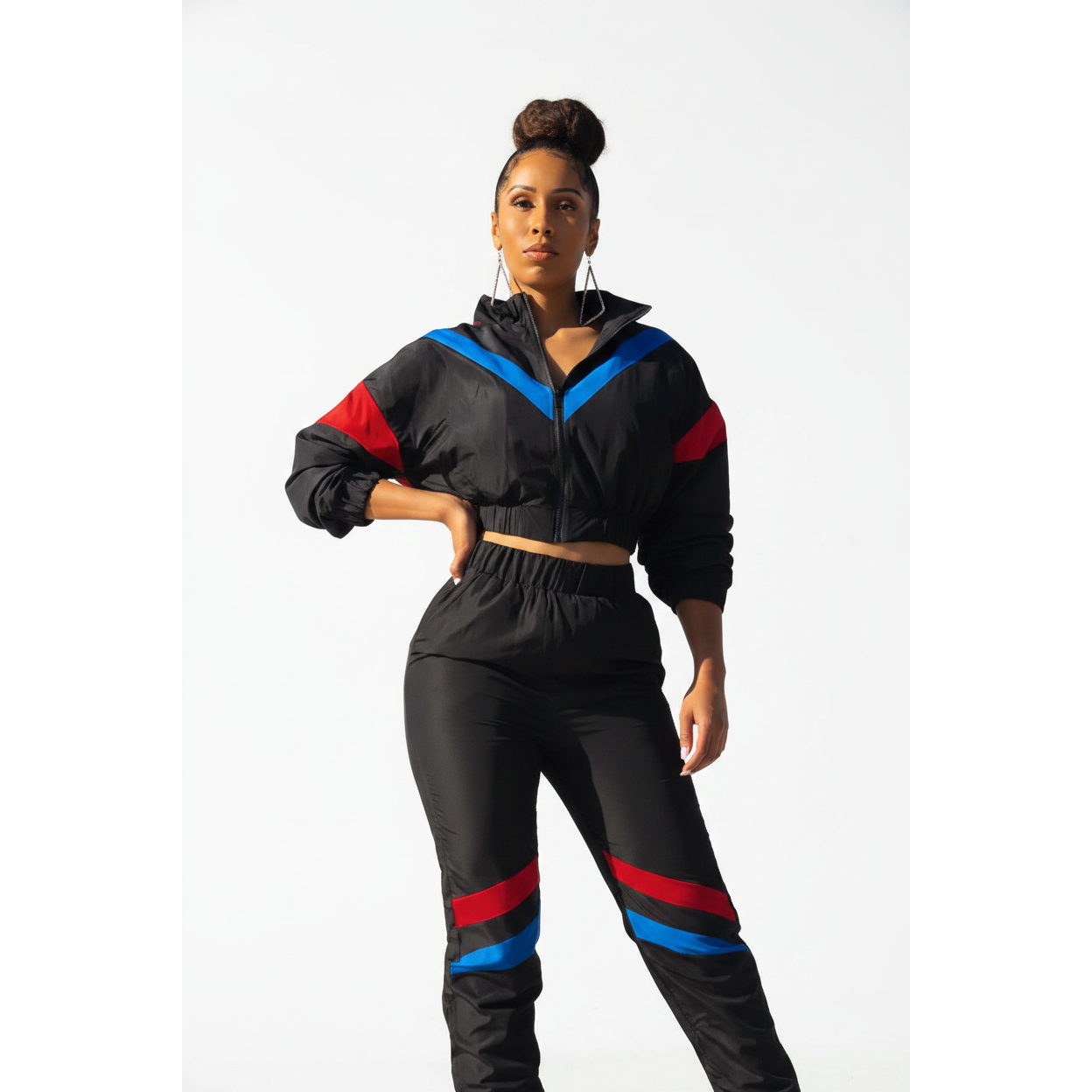 V-neck Color Zipper Tracksuit