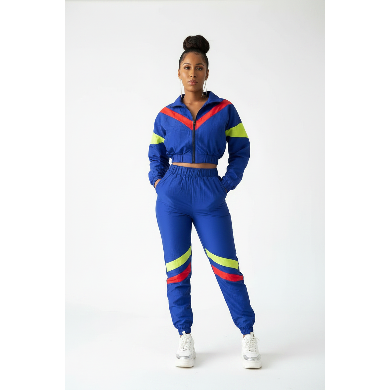 V-neck Color Zipper Tracksuit
