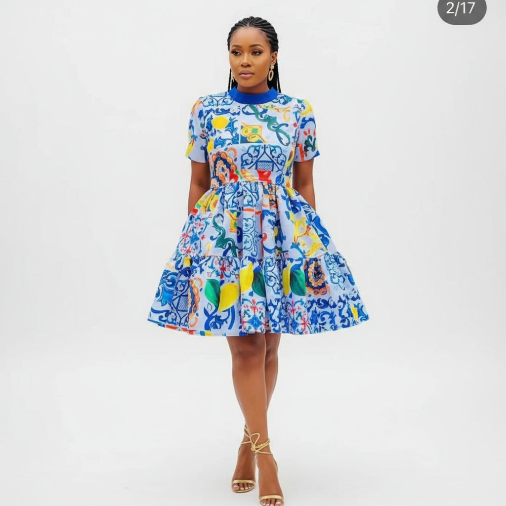 African Print Floral Dress