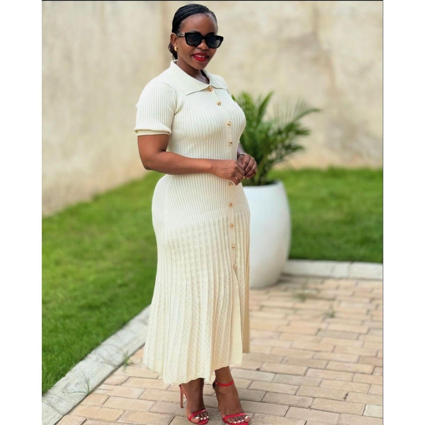 Bodycon Button Short Sleeve Maxi Dress.