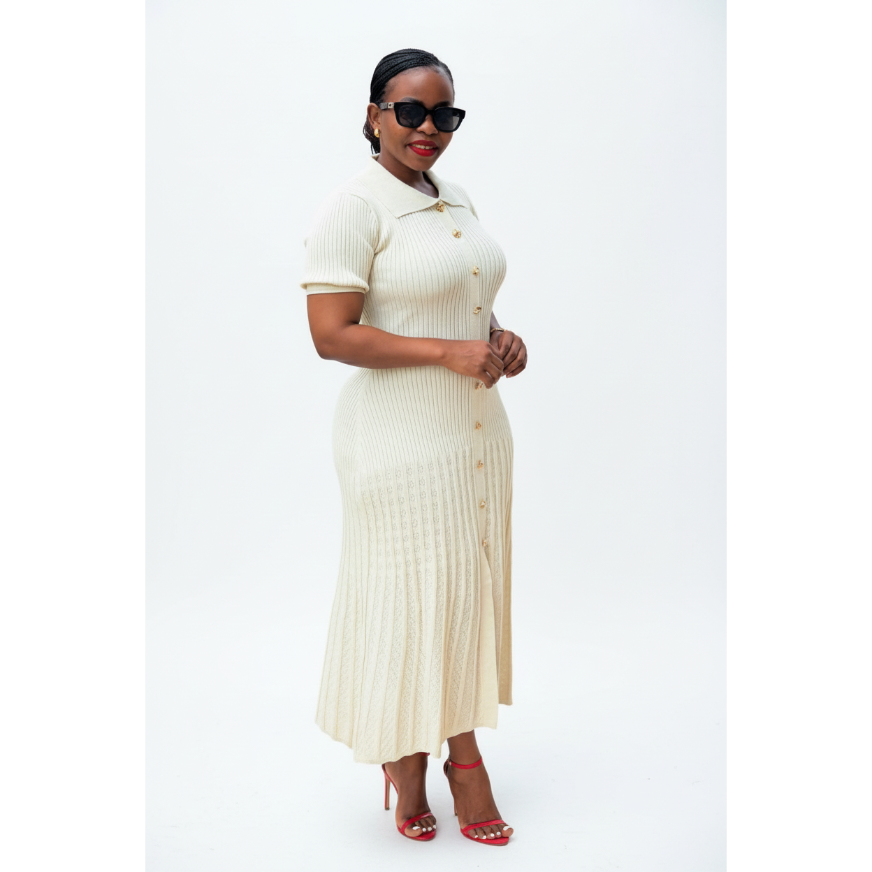 Bodycon Button Short Sleeve Maxi Dress.