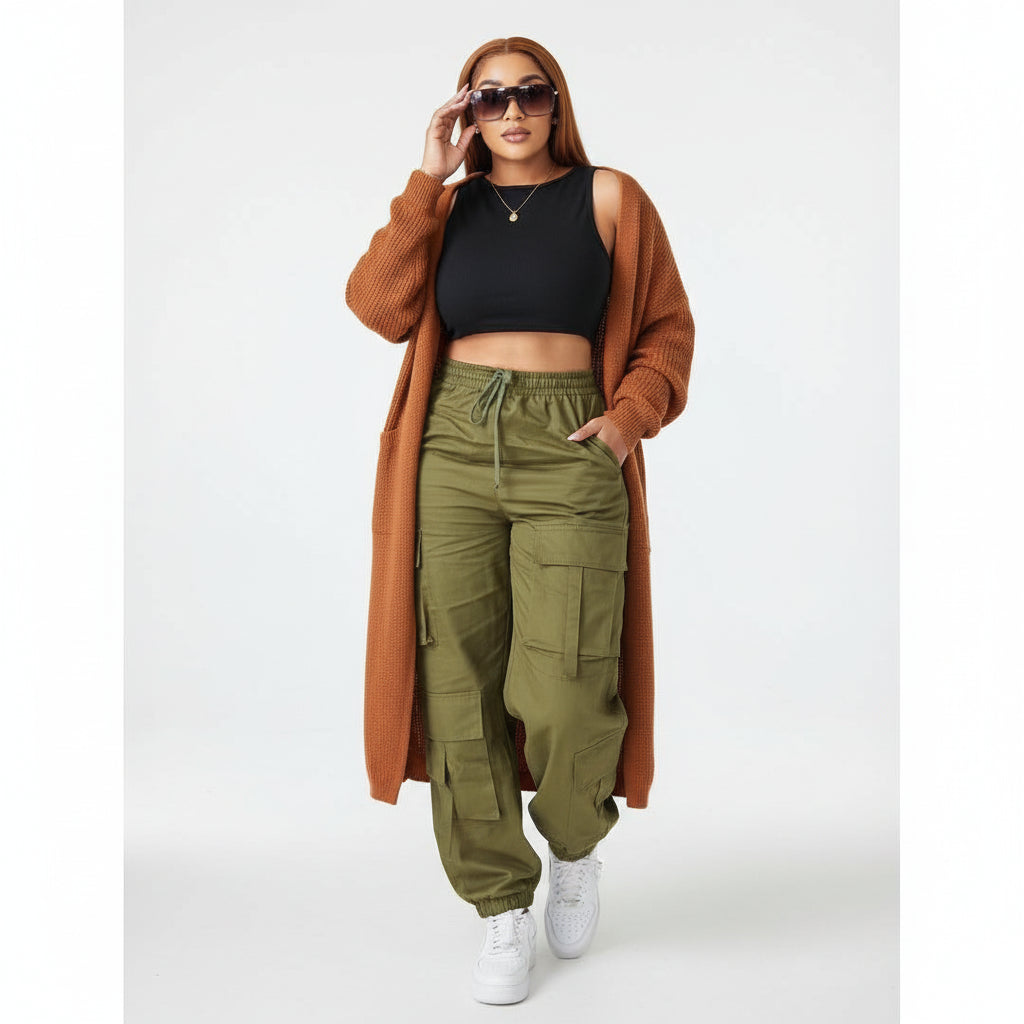 High Waisted Cargo Strap Pants