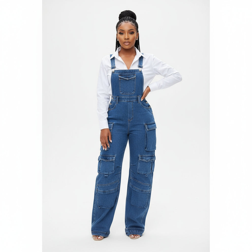 Sleeveless Denim Vintage Loose Jumpsuit.