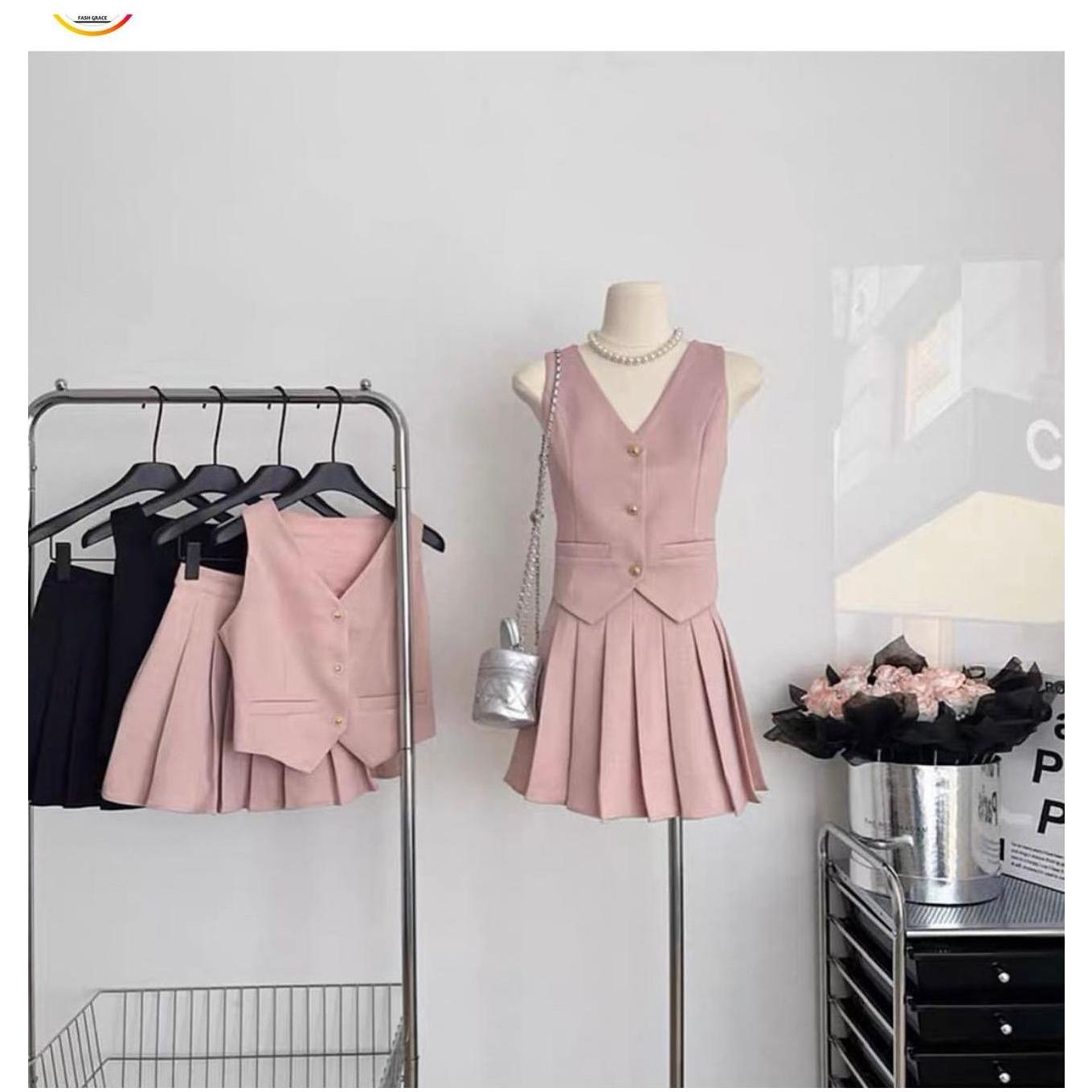 Suit Vest and pleated Mini Skirt Set