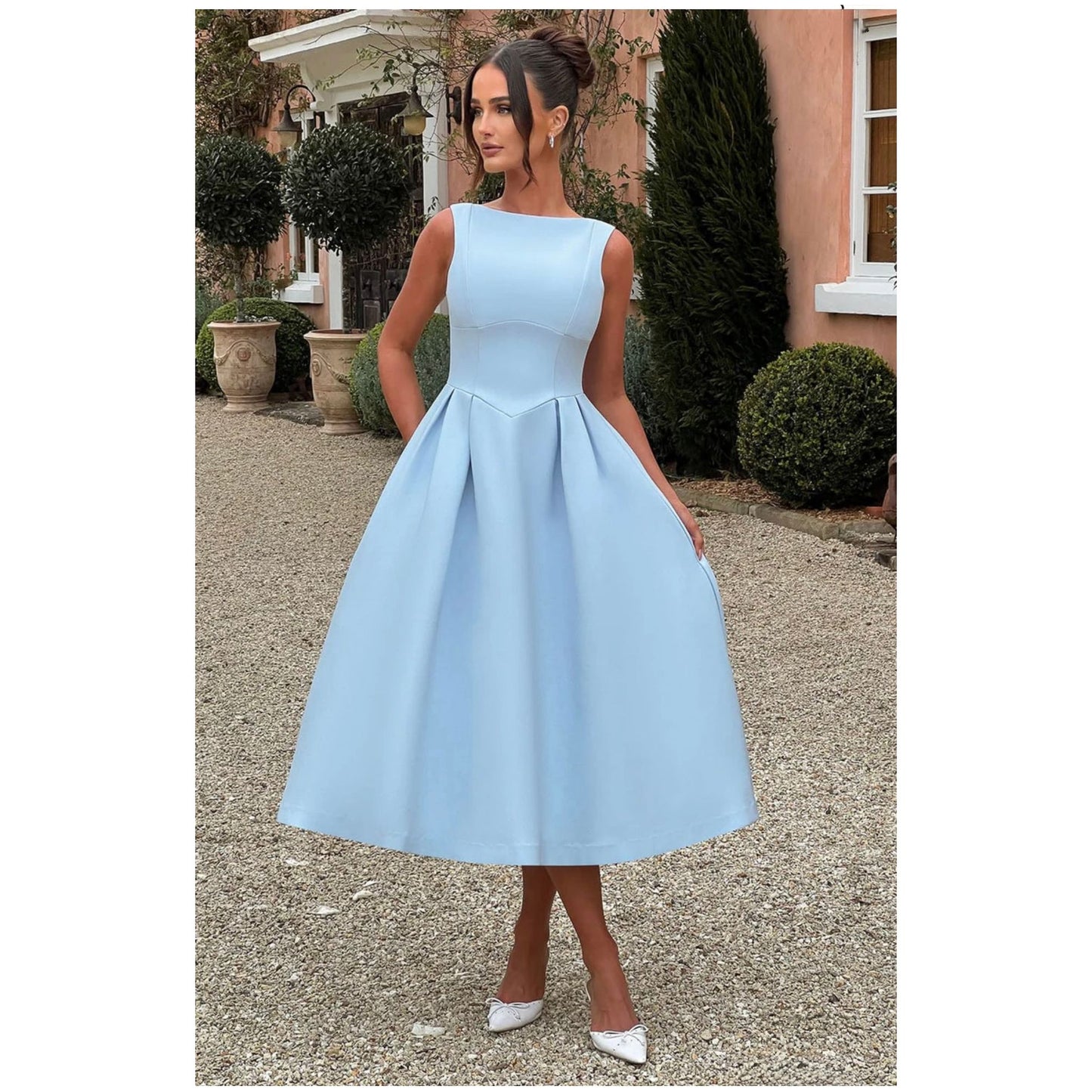 Backless A-Line Midi Satin Dress