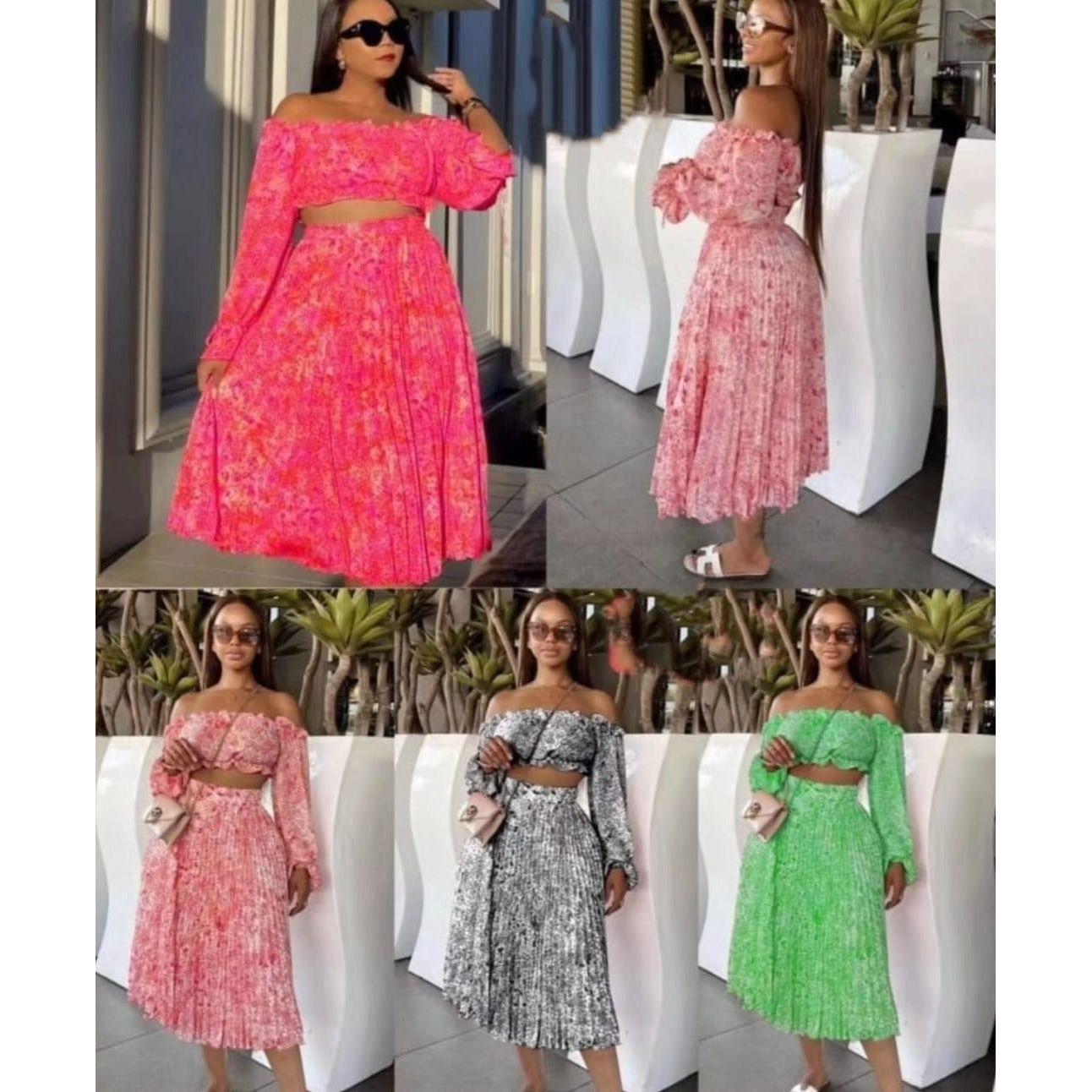 Pleated Skirt and Boob Tube Crop Set