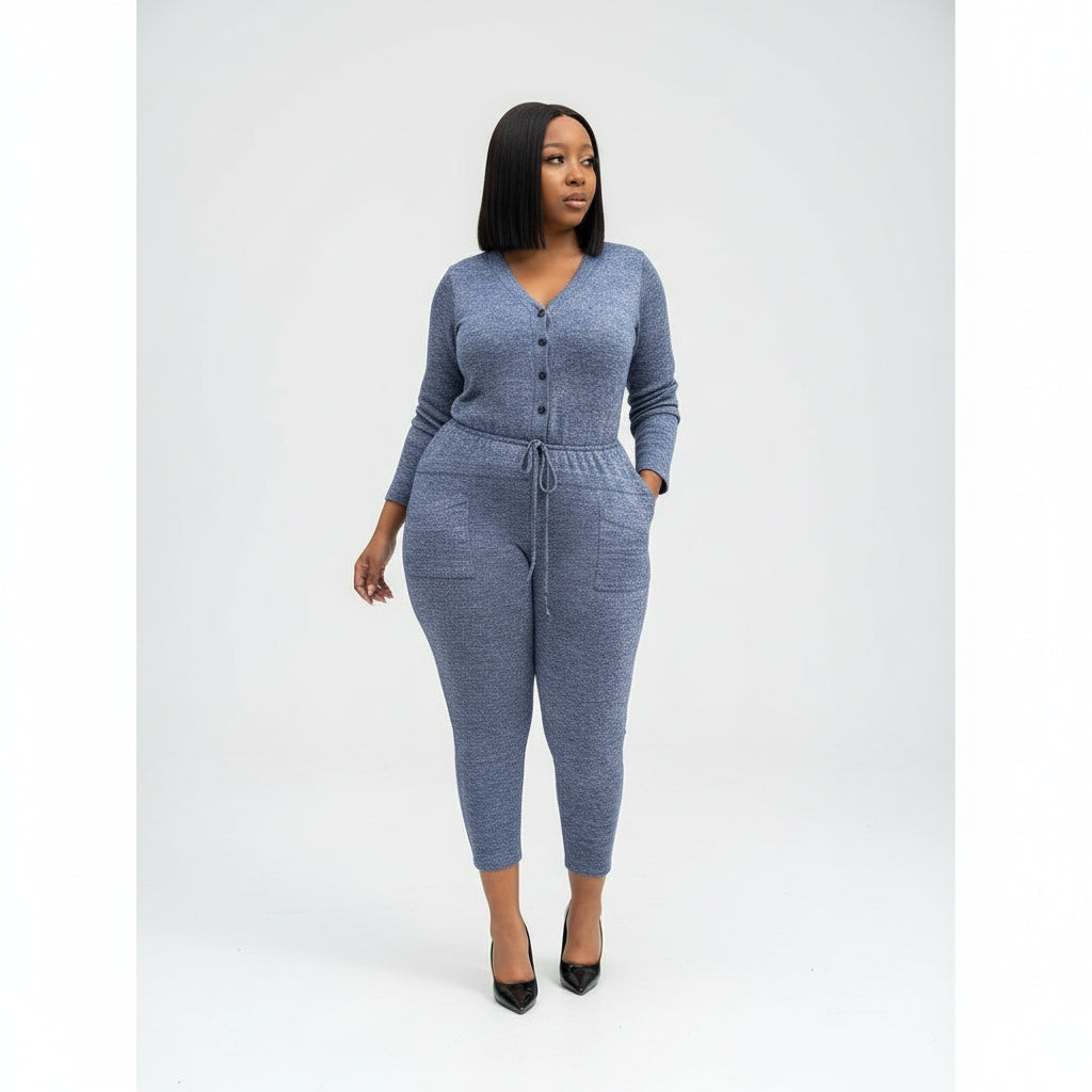 Buttoned Knitted Jumpsuit
